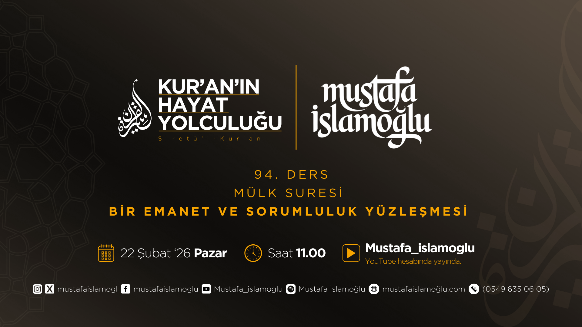 Siretü'l Kur'an - 94.Ders “Mülk Suresi” - Mustafa İslamoğlu